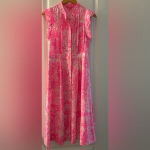 Lilly Pulitzer, Palm Beach, silk midi dress, pink size 6
